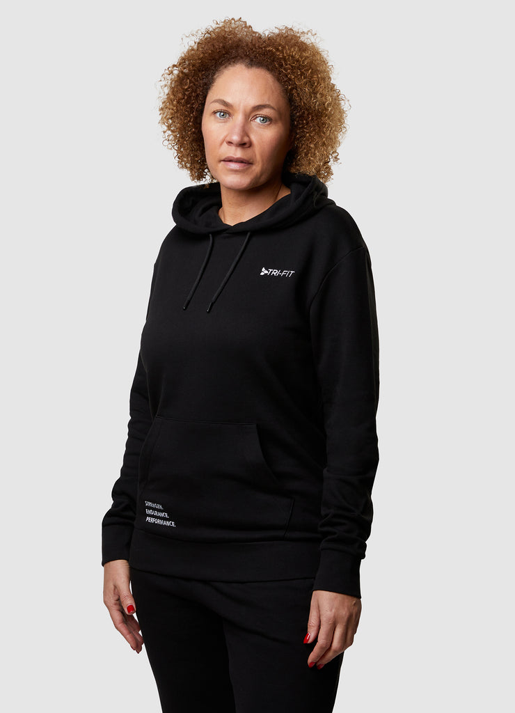Woman wearing TRI-FIT Casualwear black hoodie