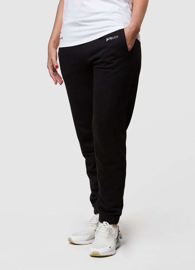 Woman wearing TRI-FIT Casualwear black joggers