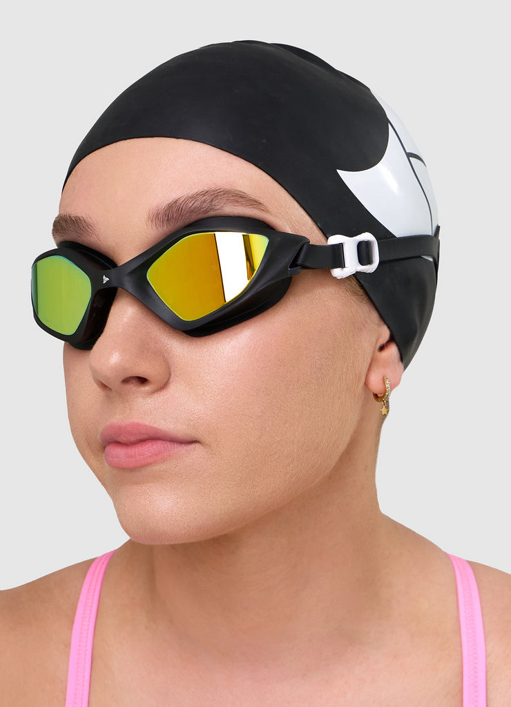 TRI-FIT RAPID-X Swim Goggles in black with gold lens. 220 Triathlon Cutting Edge Award