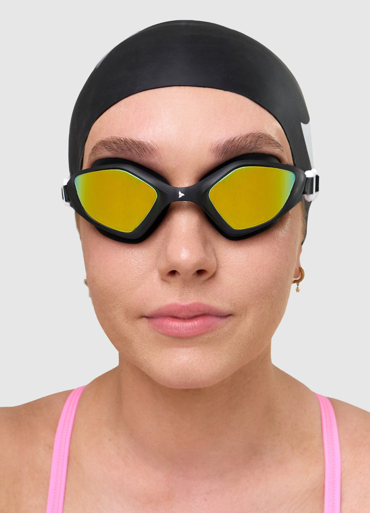 TRI-FIT RAPID-X Swim Goggles in black with gold lens. 220 Triathlon Cutting Edge Award
