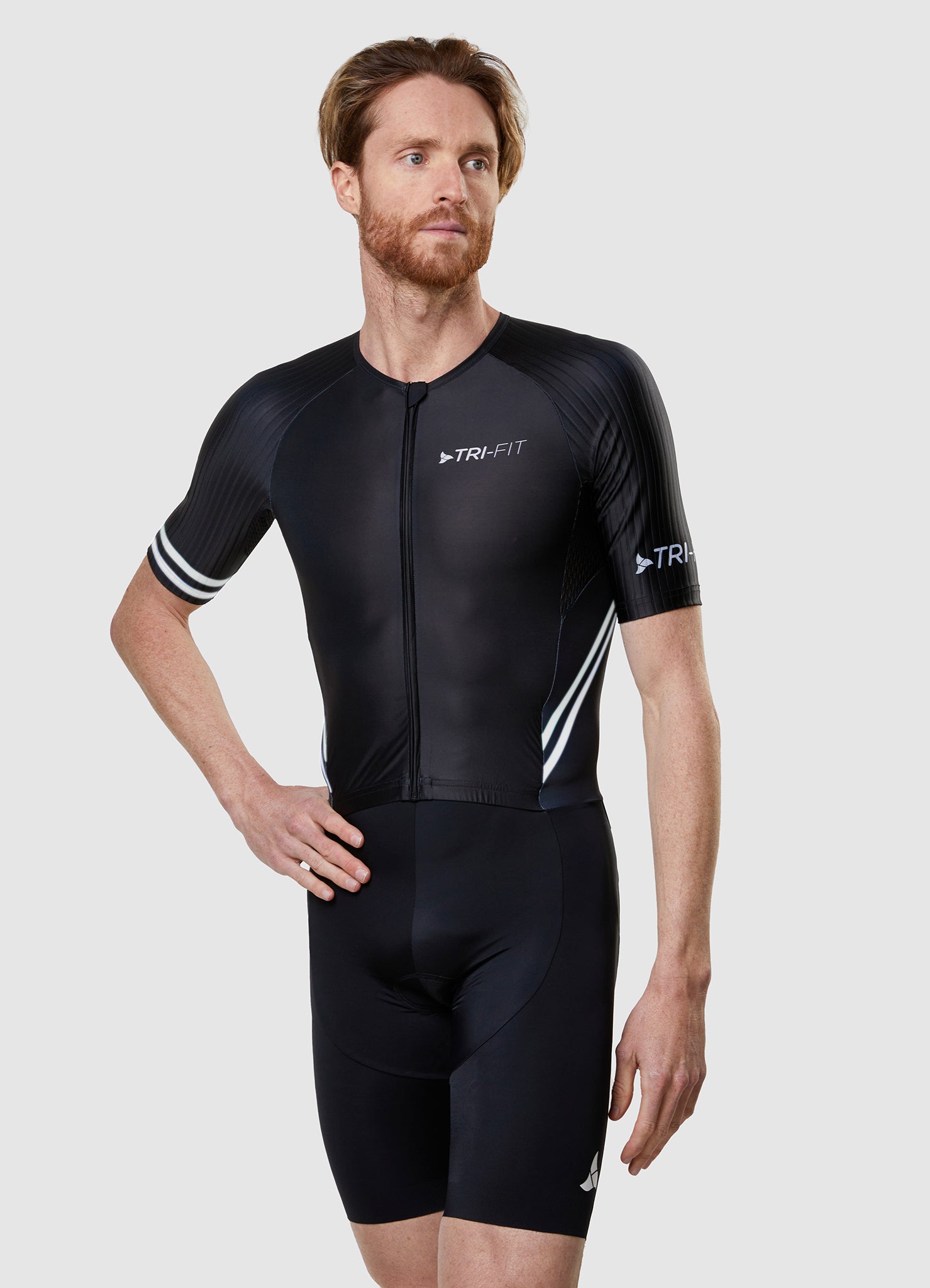 ウェア TYR SHORT SLEEVE SPEED TRI-SUIT W/FRONT TRI-FIT EVO NEXT GEN BLACK EDITION Men's Tri Suit | TRI-FIT Athletic