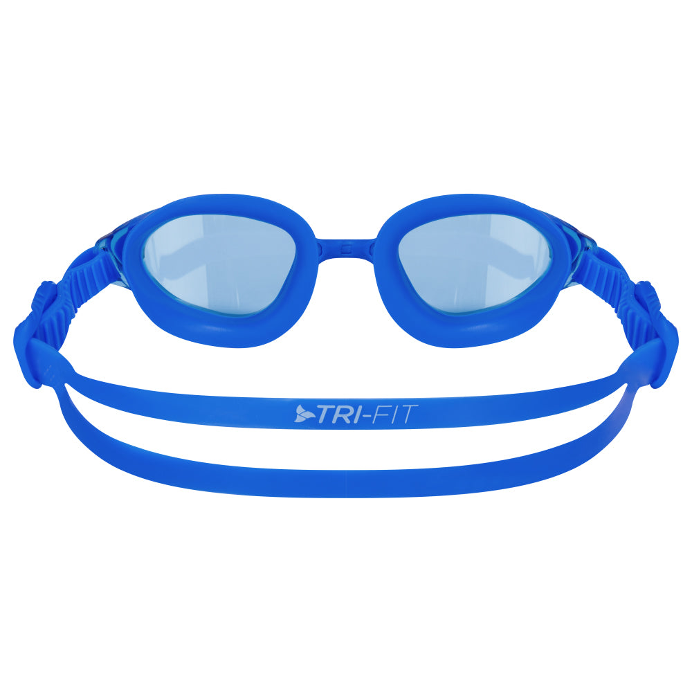 TRI-FIT VOLT Pink swim goggles with pink frames on a white background, featuring the 'TRI-FIT' logo.