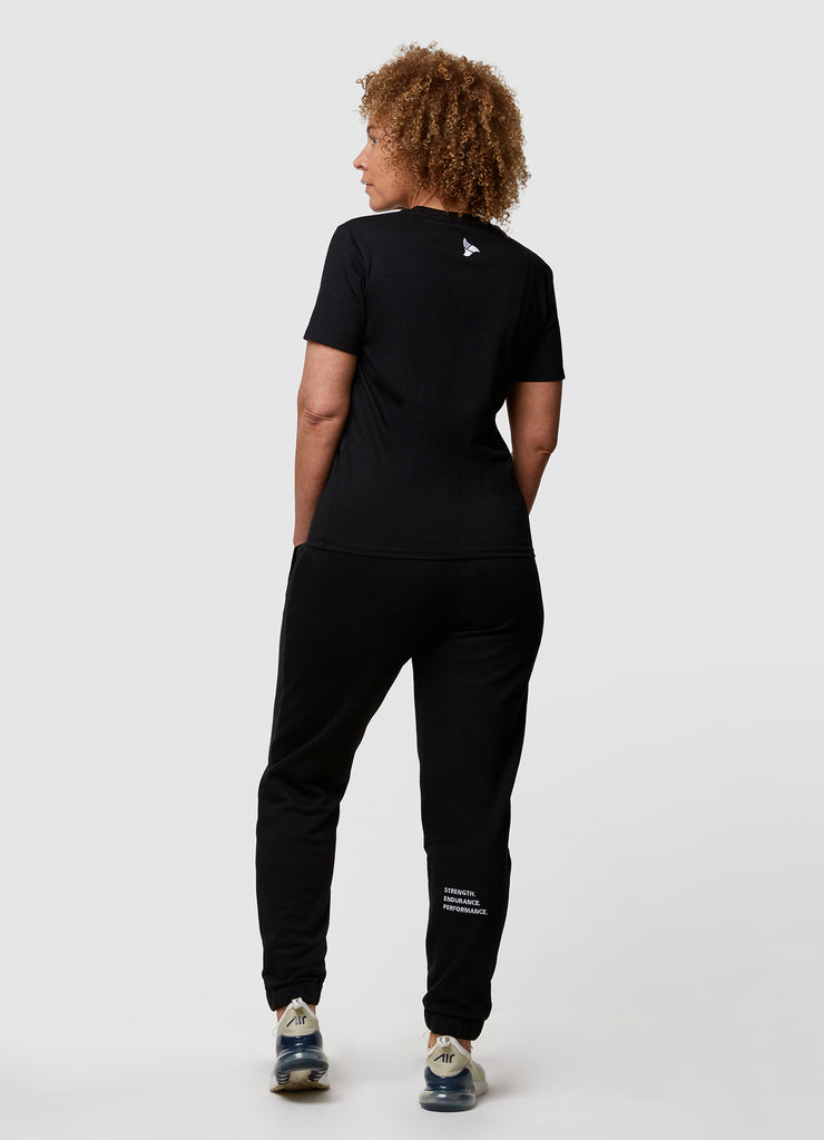 Woman wearing TRI-FIT Casualwear black cotton T-Shirt.